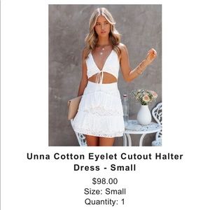 White Vici cutout halter dress. Size small. Brand new with tags.